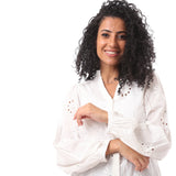 Cotton V Neck Blouse With Buttons - Merch