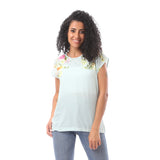Pistachio Top With Printed Flowers - Merch