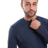 Navy Ribbed Long Sleeves Sweatshirt - Pavone