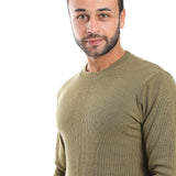 Olive Ribbed Long Sleeves Sweatshirt - Pavone