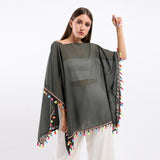 Slip On Round Neck Cover Up With Tassels Trim - Kady