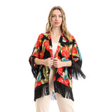 Floral Comfy Summery Kimono With Fringes - Kady