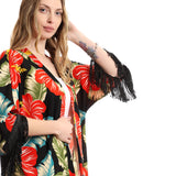 Floral Comfy Summery Kimono With Fringes - Kady