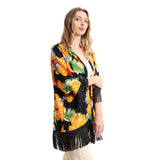 Floral Comfy Summery Kimono With Fringes - Kady