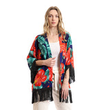 Floral Comfy Summery Kimono With Fringes - Kady