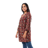 Floral V-Neck Full Sleeves Tunic Top - Kady