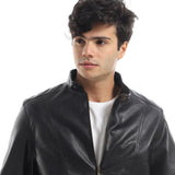 Leather Jacket With Zipped Side Pockets  - Pavone