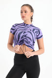 Purple Front Drawstring Zebra Printed Top - Fit Freak