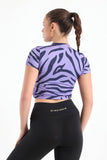 Purple Front Drawstring Zebra Printed Top - Fit Freak