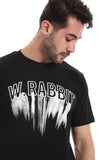Printed Patterne Slip On Round Neck T-Shirt - White Rabbit