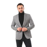 Birdseye Notched Collar Buttoned Blazer - White Rabbit