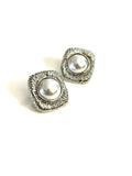 Elegant Squared Silver Pearls Earrings - Trio Earrings