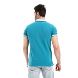Turn Down Collar Pique Patterned Polo T-Shirt (7317) - Pavone