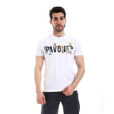 Printed Short Sleeves Round Neck T-Shirt (8320) - Pavone
