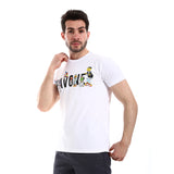 Printed Short Sleeves Round Neck T-Shirt (8320) - Pavone