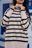 Striped High-Neck Loose Knit Pullover  - Keen