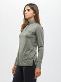 Women Olivine Zipper Long Sleeve T-Shirt - Jyord