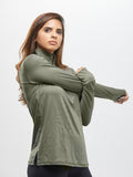 Women Olivine Zipper Long Sleeve T-Shirt - Jyord