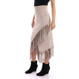 High Waist Front Slit Skirt With Fringe (B676) - Kady