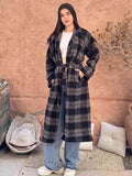 Wool Checked Belted Trench Coat - Leocansa