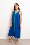 Two Tone V-neck Slip Maxi Dress - Leocansa