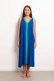 Two Tone V-neck Slip Maxi Dress - Leocansa