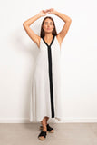 Two Tone V-neck Slip Maxi Dress - Leocansa