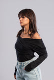 Long Sleeve Crossed Shoulders Top  - Azul