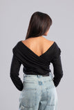 Long Sleeve Crossed Shoulders Top  - Azul