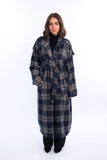 Wool Checked Belted Trench Coat - Leocansa