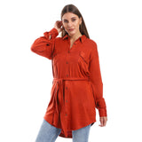 Long Sleeves Buttons Belted Shirt - Kady