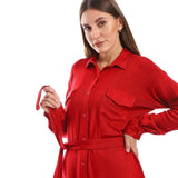 Long Sleeves Buttons Belted Shirt - Kady