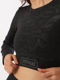 Fit Freak Black Camo Long Sleeve Crop Top For Women-15853