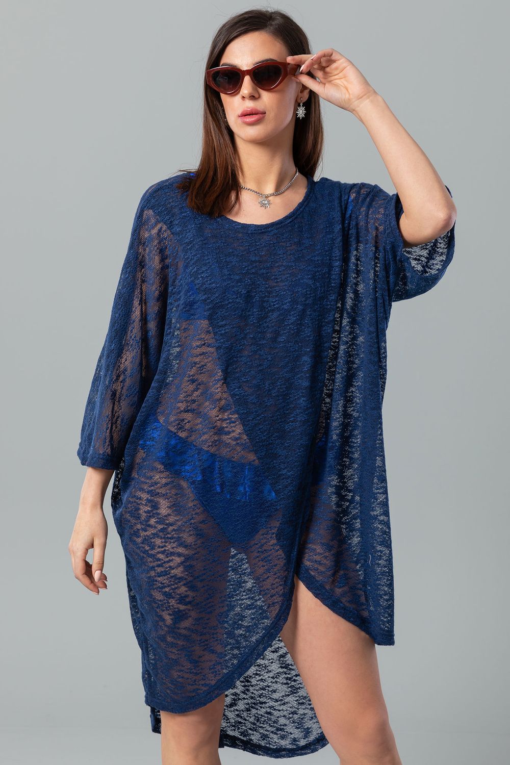 Front Slit Wide Round Neck cover up