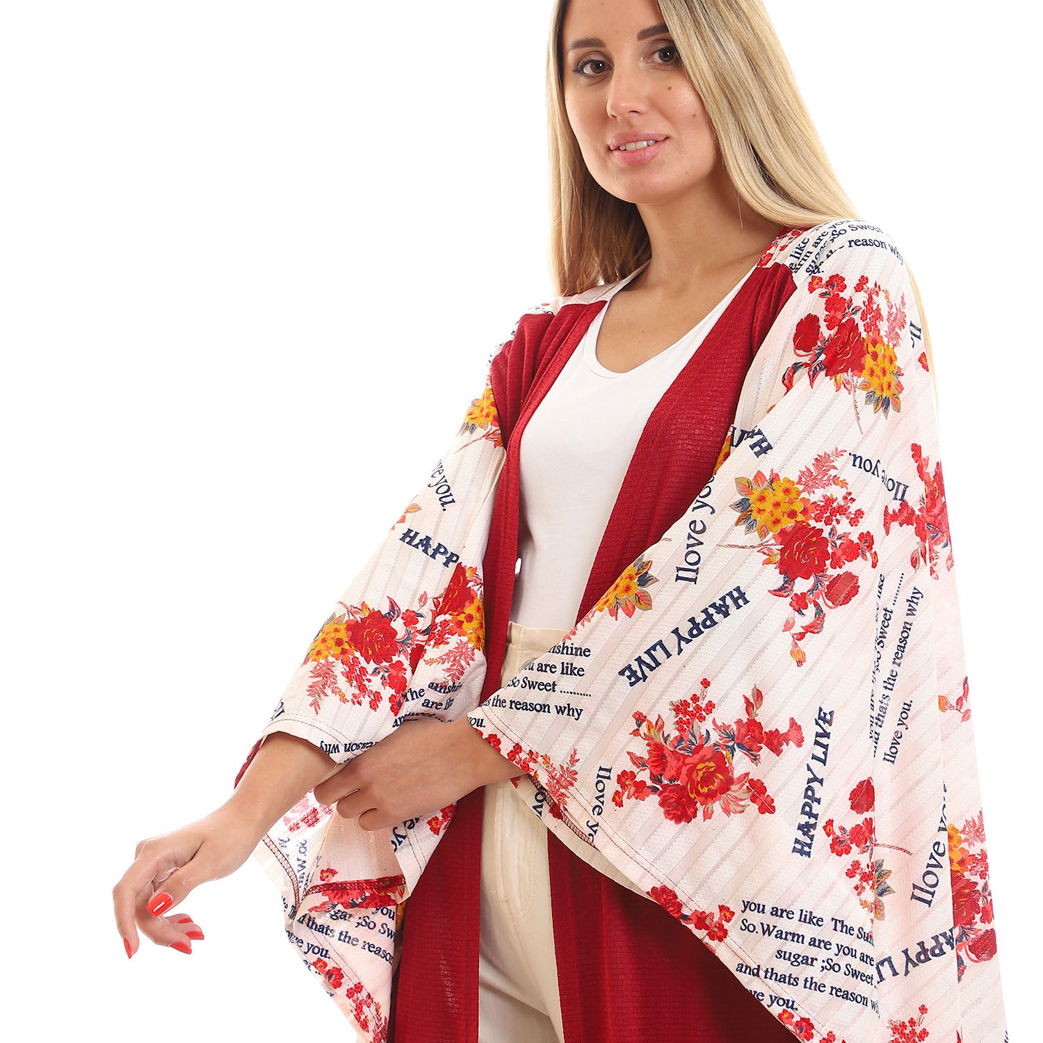 Short Sleeves Slip On Self Printed Kimono