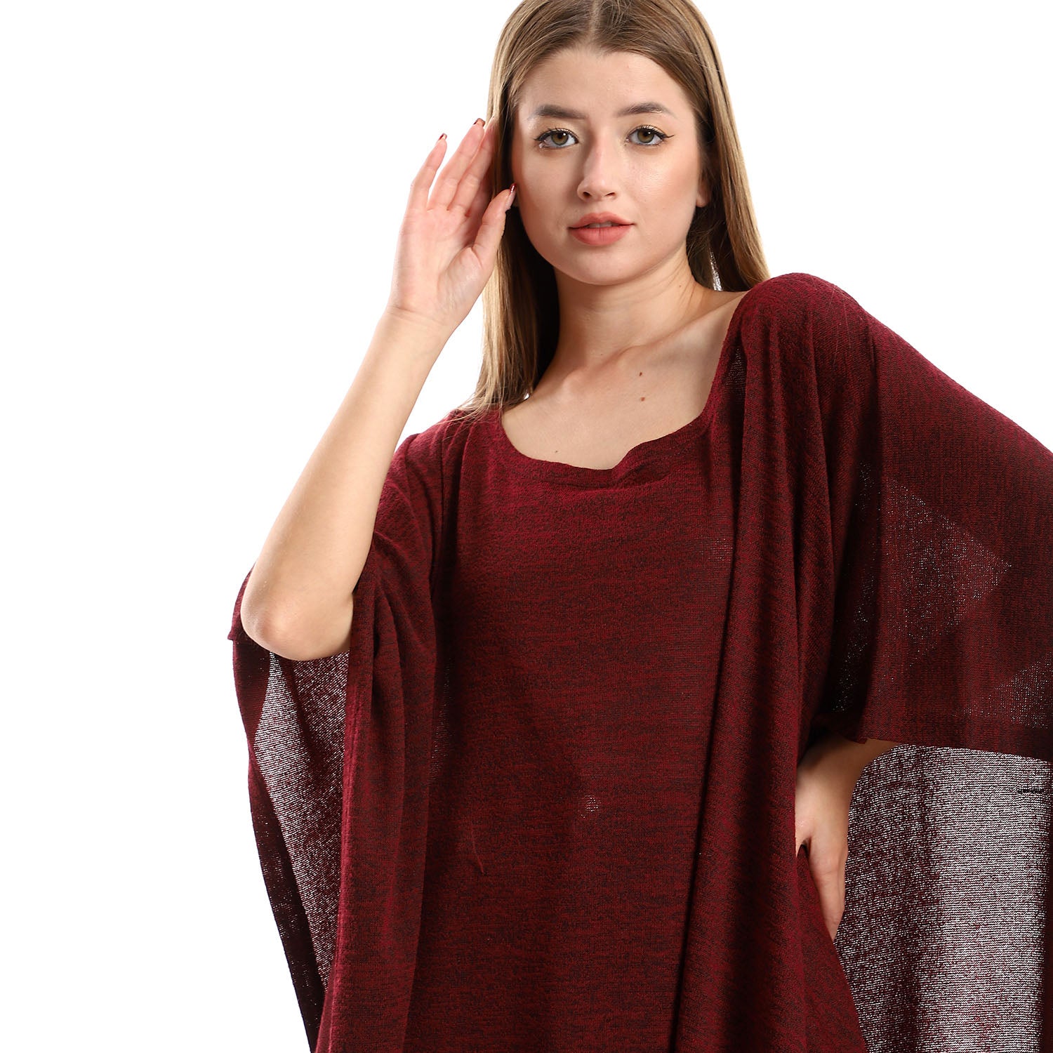 Knitted Deep Round Batwing Sleeves Cover Up