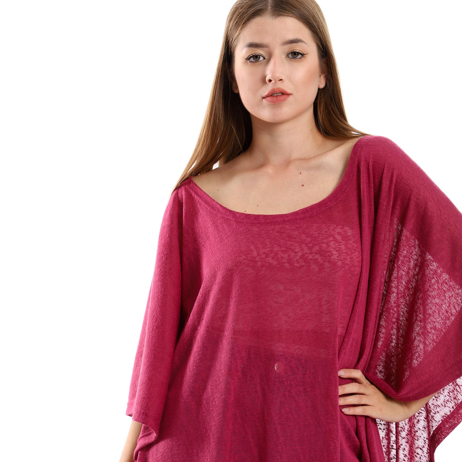Knitted Deep Round Batwing Sleeves Cover Up