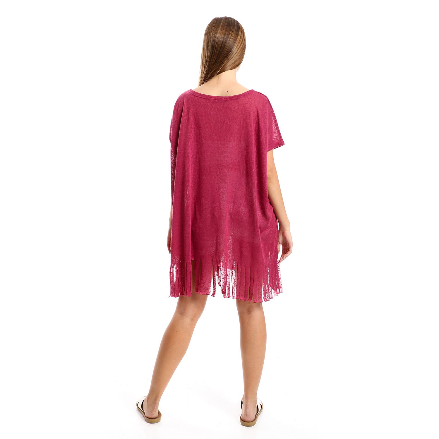 Solid Pattern Cover Up With Decorated Fringes