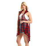 Plaids Open Neckline Hooded Cover Up - Kady
