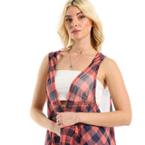 Plaids Open Neckline Hooded Cover Up - Kady