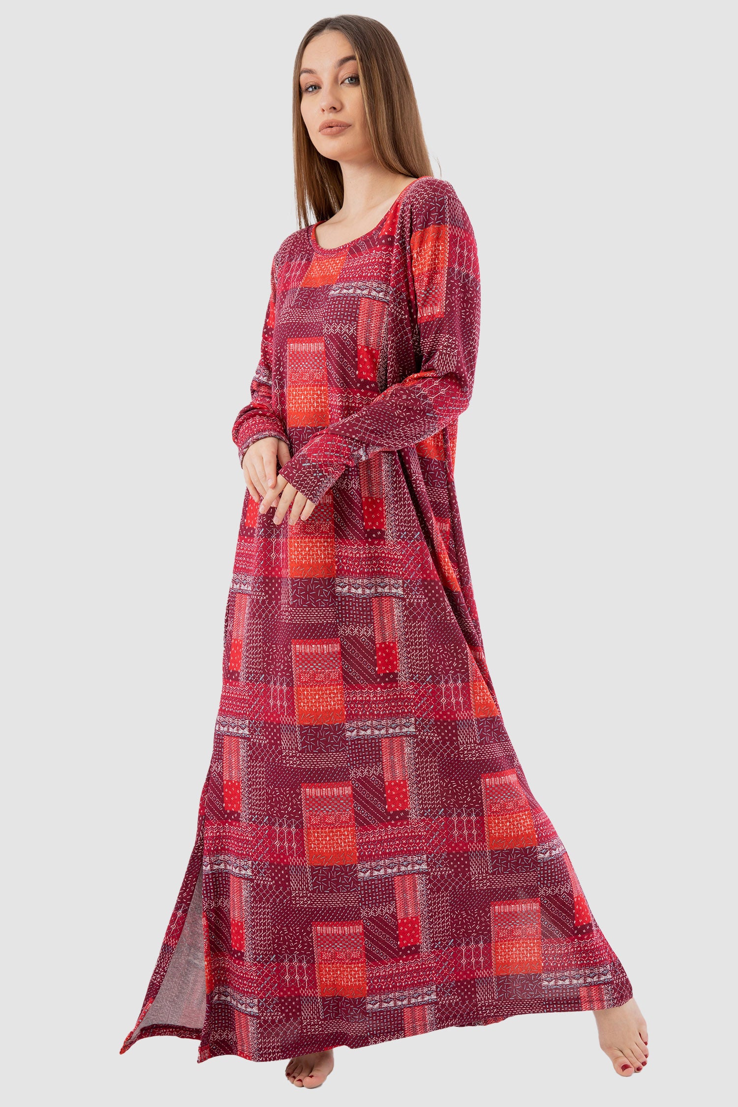 Side Slits Patterned Nightgown
