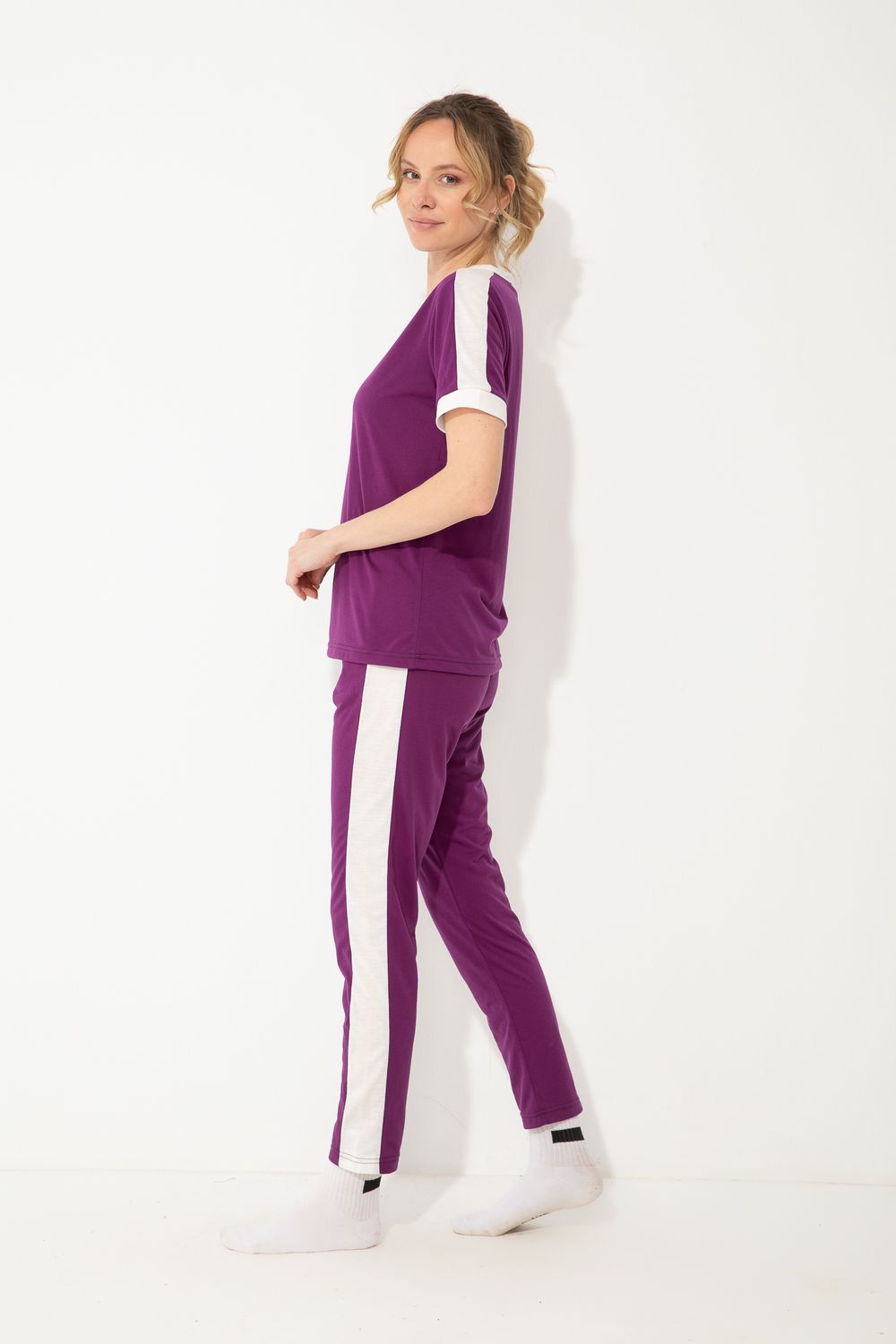 Bi Tone Short Sleeve Pajama Set