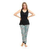 Solid Sleeveless Top & Zebra Pants Pajama Set - Kady