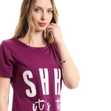 Printed "Shhh" Slip On Crew Short Sleepshirt - Kady