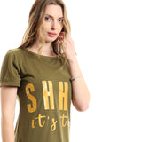 Printed "Shhh" Slip On Crew Short Sleepshirt - Kady
