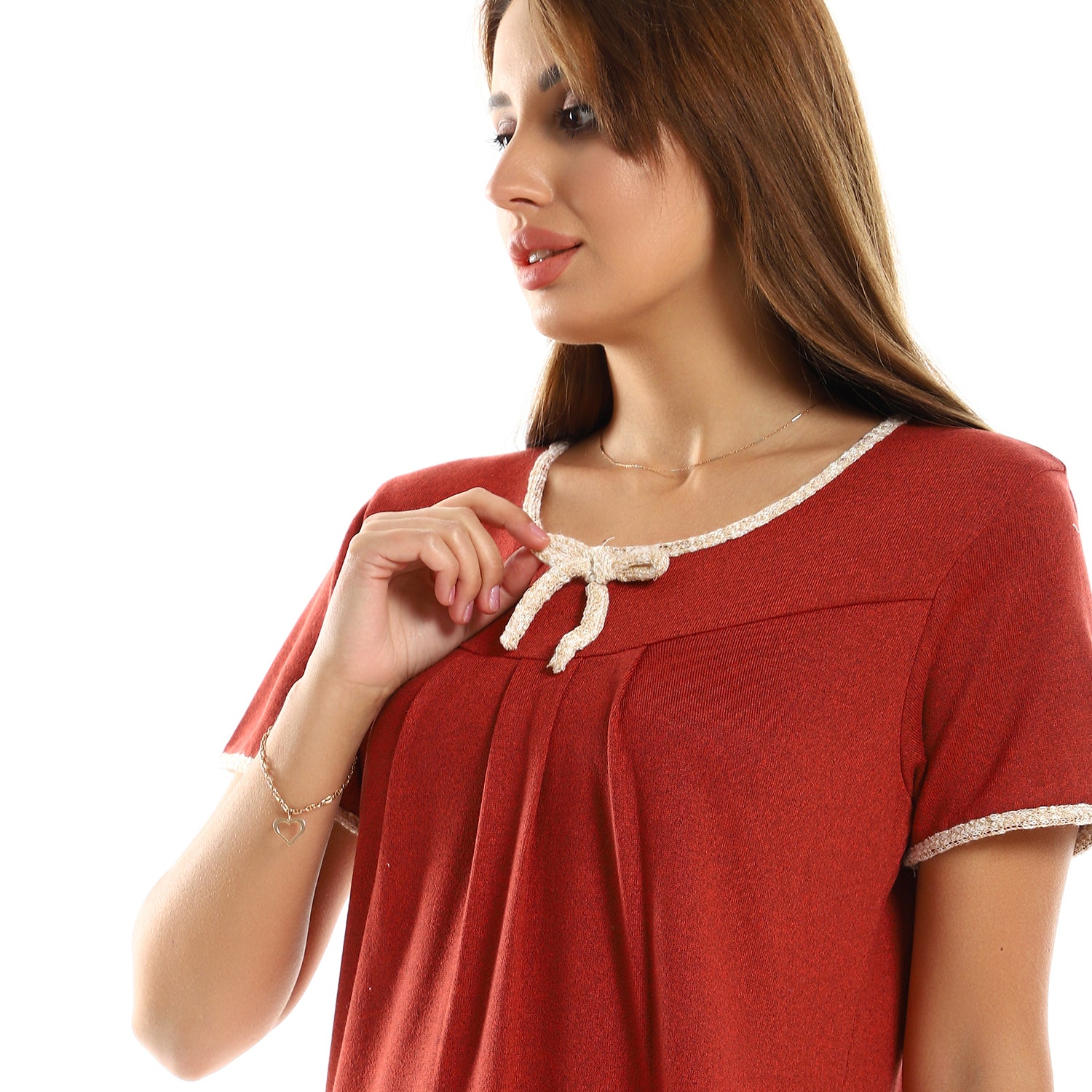 Kady Chest Ribbon Over Reddish Sleepshirt