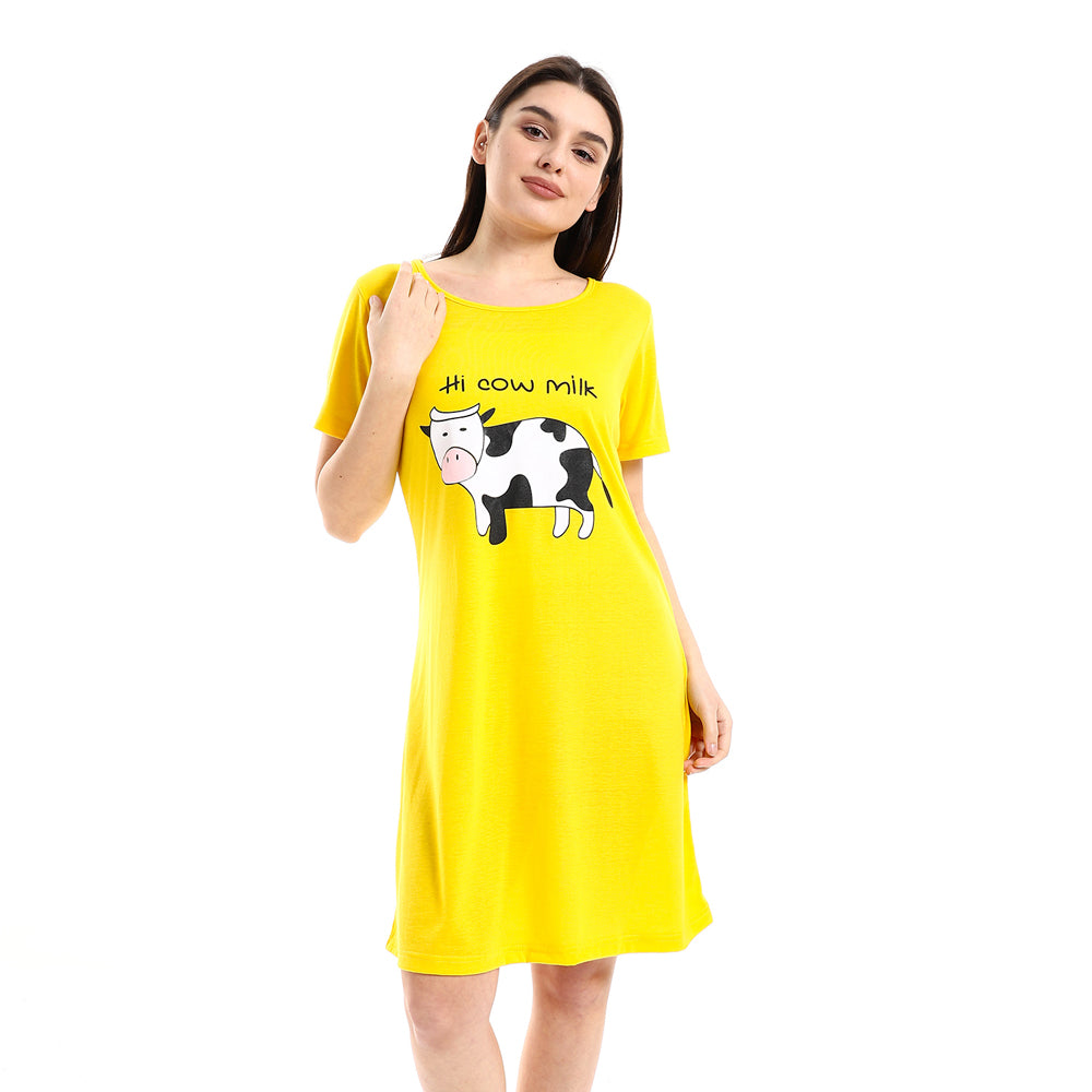Kady Chest Cow Printed Comfy Sleepshirt (4895)