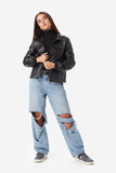 Leather Jacket with Fringes Women Jackets Dina Hamza Medium Black 