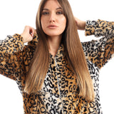 Fur Zipper Hooded Leopard Pattern Overall - Kady