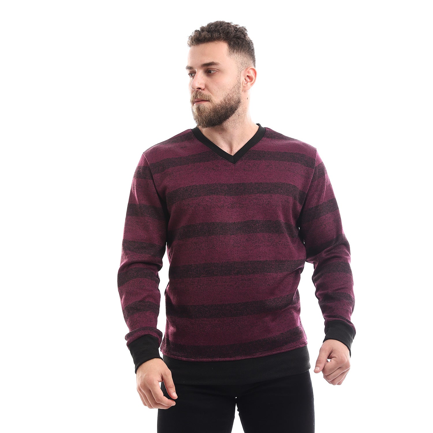 Casual Striped V-Neck Sweatshirt